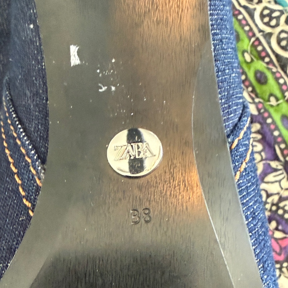 Zara Navy Denim Knee High Stiletto Boots - Picture 4 of 6